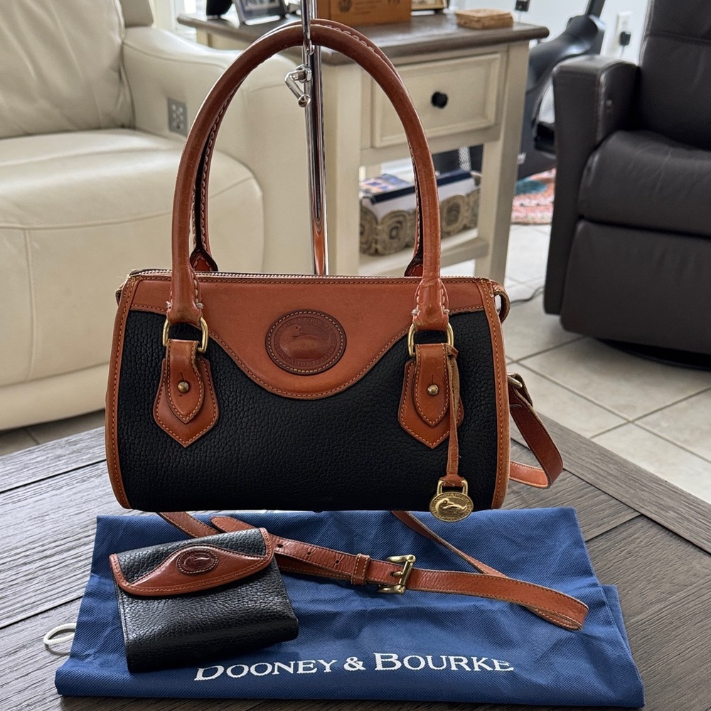 Dooney & Bourke bundle! Vintage AWL Black/Tan crossbody and wallet, w/dust bag